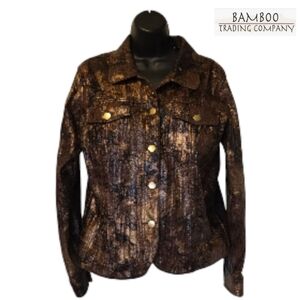 BAMBOO TRADERS Women’s Jacket Metallic Gold/chocolate Brown Jacket Size Medium
